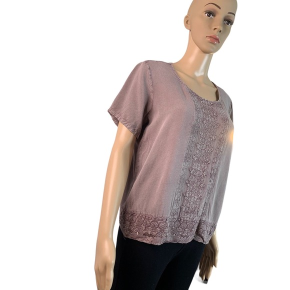 Solitaire Anthropologie Top Womens Sz Small 100% Rayon Lightweight Short Sleeves - Picture 5 of 12